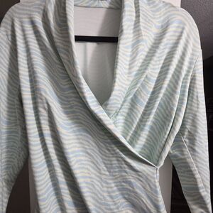 J. McLaughlin Light Blue and Cream Patterned Top